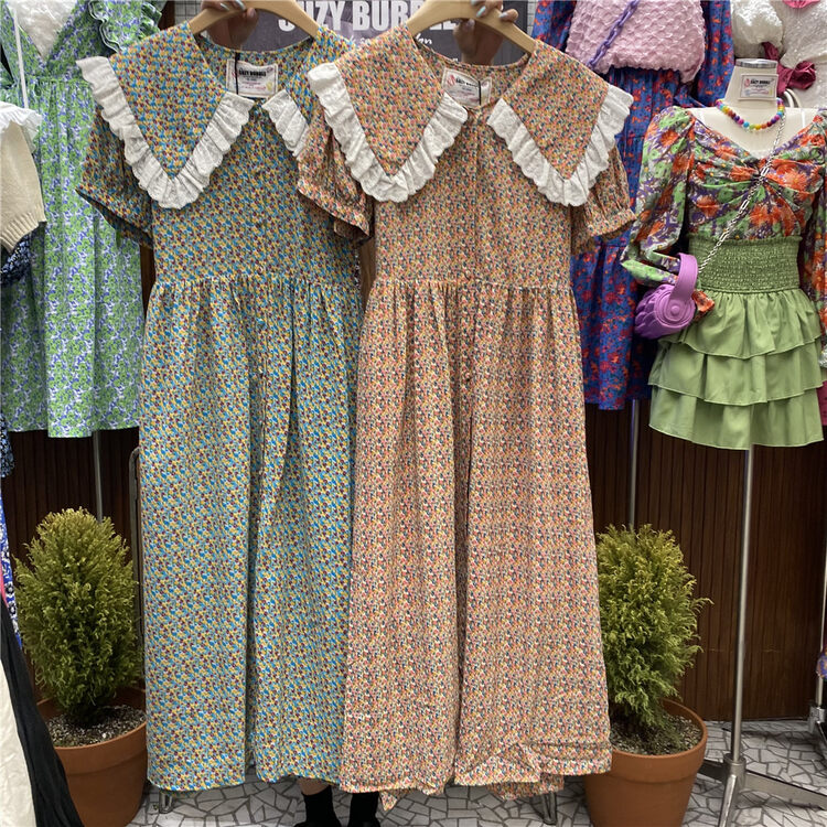 Original price 107.99! [suzybubble] elegant temperament baby collar floral short sleeve dress ys1-775\wpl