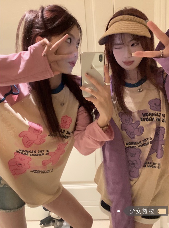 [chuu] round neck versatile cartoon printed long sleeve T-shirt ys1-1128\hbx