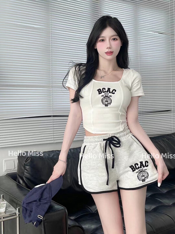 [Hello Miss] Spice Girls' short slim short sleeved T-shirt + drawstring casual Shorts Set 6338# PCZ