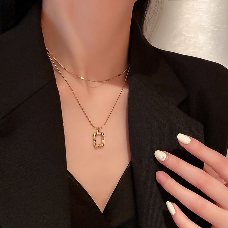 [inside] ins style, empty square design, simple and versatile double-layer short necklace (alloy) a-8# ZZY