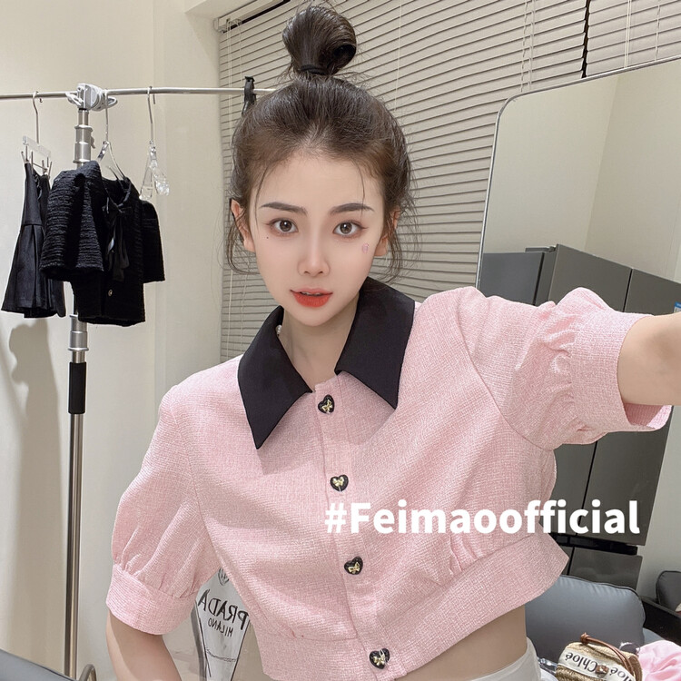 [Feimao (Yimao)] Korean color blocked bubble sleeve sweet aging shirt ym-7755\lsl