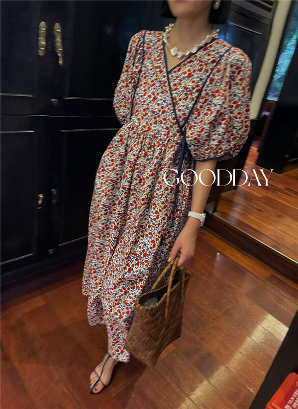 [good day] V-neck floral French dress 3303# CSX