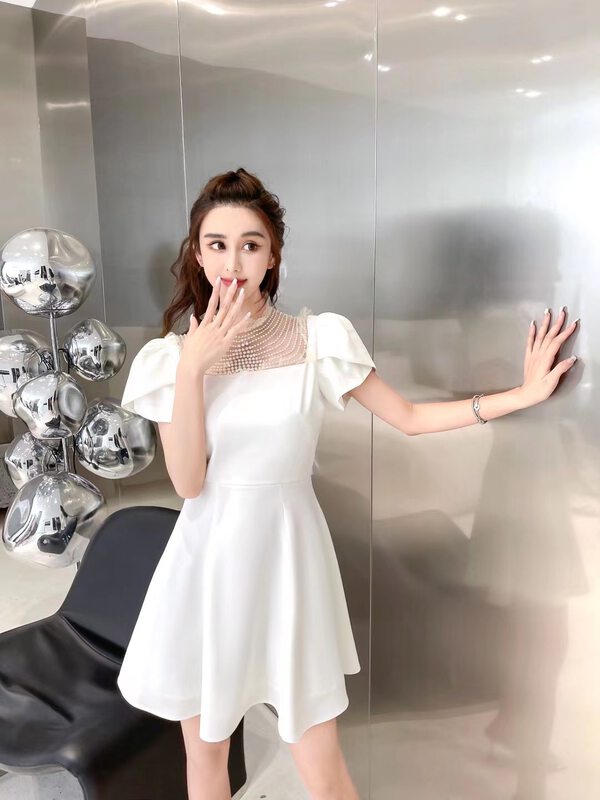 [Magnolia] casual round neck color contrast thin dress g203\jj