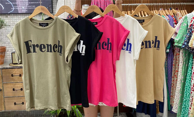 [suzybubble] simple casual cuffed sleeve letter short sleeve T-shirt 9906\wpl