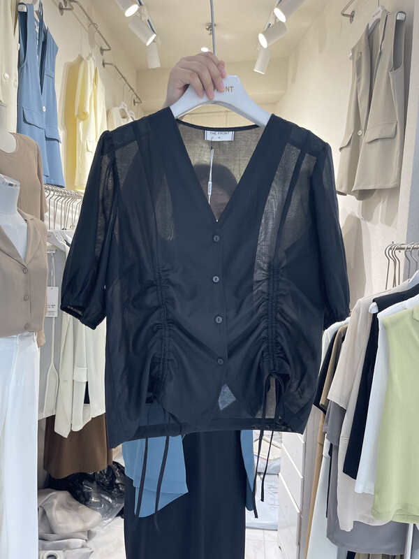 [the front] Korean solid color drawstring button up shirt y-2050\cl