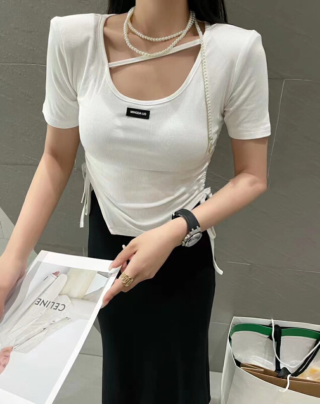 [Fanfan] irregular design, spicy girl style, pure desire, short sleeved T-shirt 0051# zxx