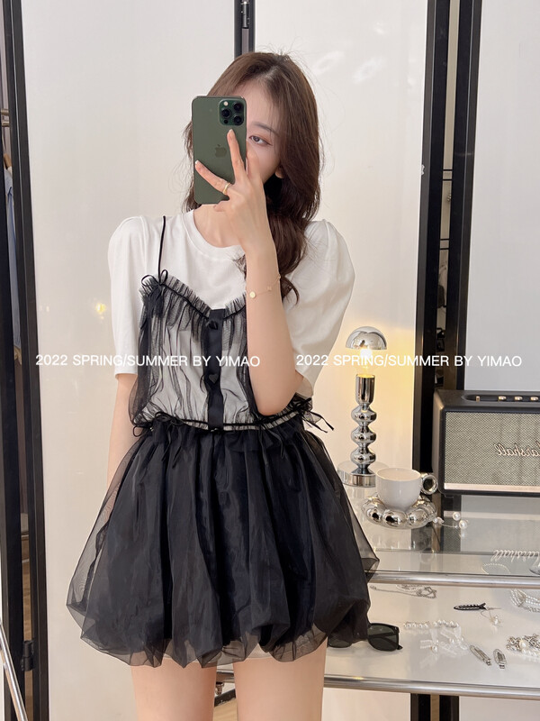 [Feimao (Yimao)] Korean splicing fake two short sleeve T-shirt z-4103\lsl