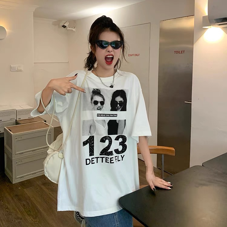 [j.2] ins portrait printed loose Casual Short Sleeve T-shirt 5588\lsw