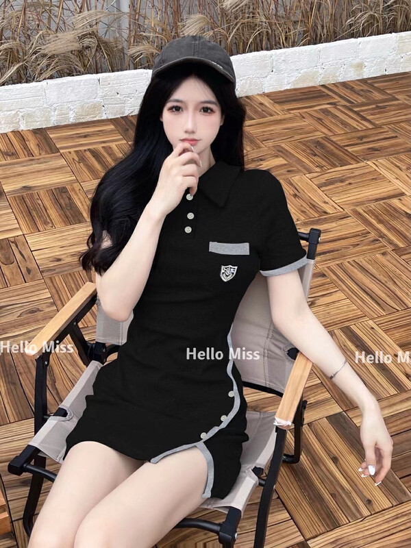 [Hello Miss] Korean slim fitting short sleeve polo collar dress 61119\pcz