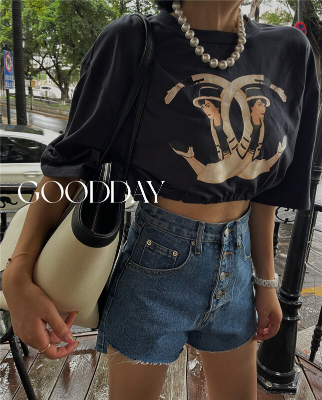 [good day] round neck personalized character print short sleeve T-shirt 15\csx