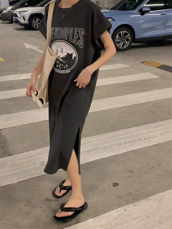 [UNC be] casual round neck print dress 2129# XYY