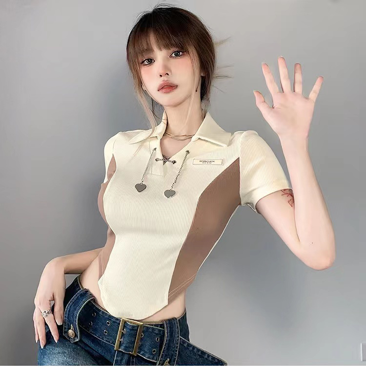 [Fanfan] retro Spice Girls color matching chain decoration short sleeve T-shirt 289# zxx