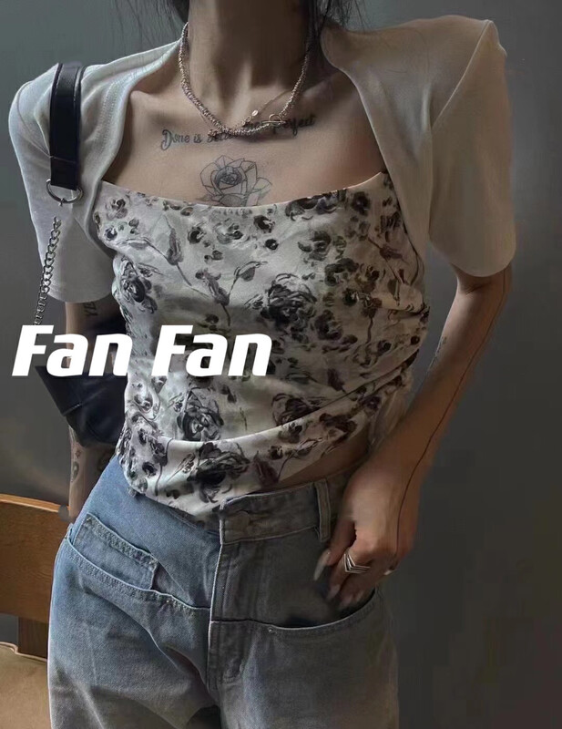 [Fanfan] square neck, exposed collarbone stitching, drawstring short sleeve T-shirt 0069# zxx