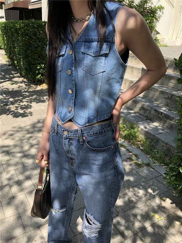 [good day] Korean version V-neck sleeveless denim vest 1027\csx