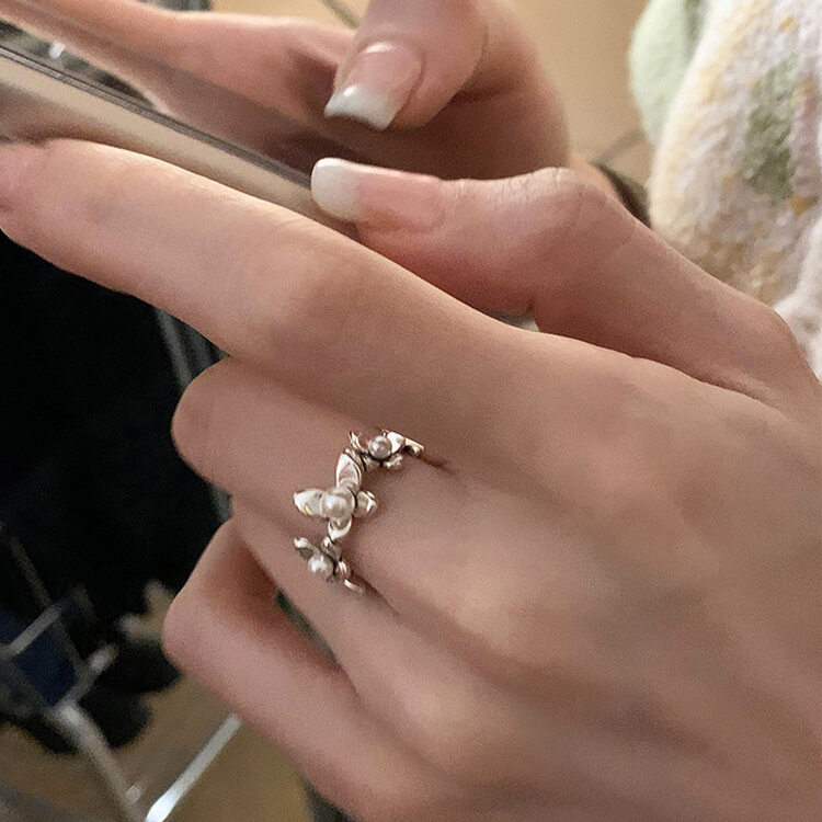 [inside] light luxury high sense Korean Butterfly Pearl open ring j3341\zxl