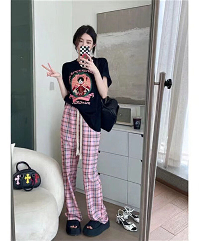 [I do do] Plaid loose casual pants 6070# JJ