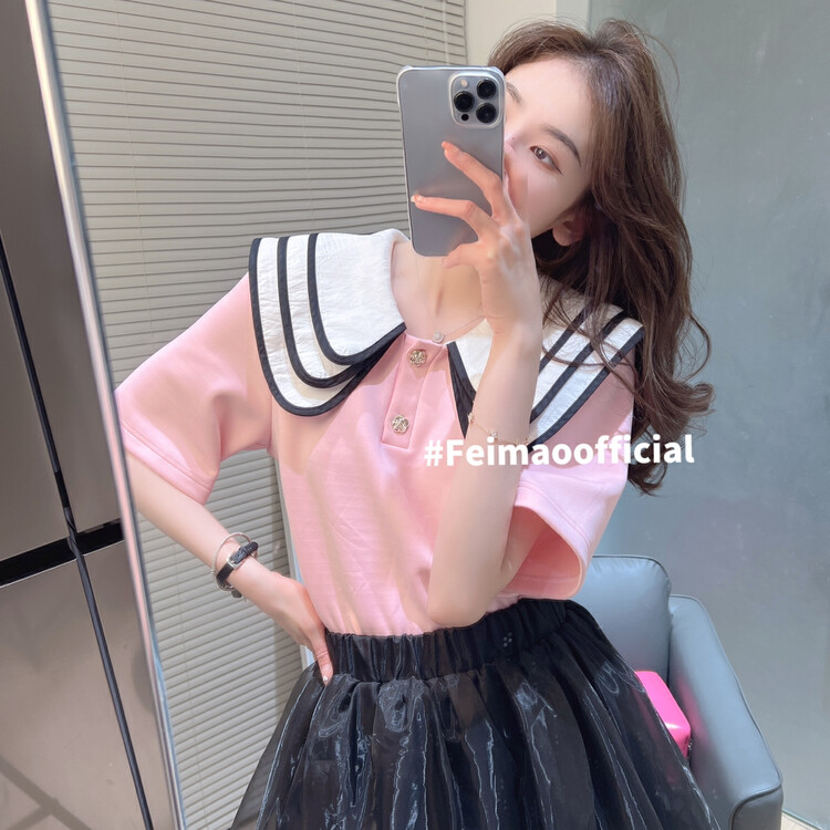 [Feimao Philippine cat] Korean style color blocking design shirt ym-7153\lsl