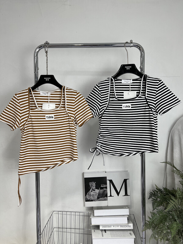 [fan fan fan] Han Fan irregular female summer versatile elastic slim fit pure sexy girl thin short sleeve T-shirt 0035\zxx
