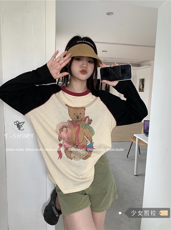 [chuu] round neck cartoon printed long sleeve T-shirt ys1-1131\hbx