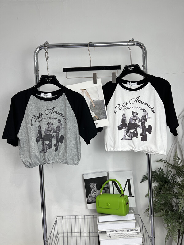 [Fanfan] Korean casual splicing contrast short sleeved T-shirt 252# zxx