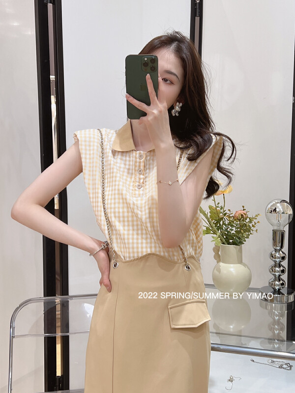 [Feimao (Yimao)] fashion commuting simple checkered short sleeve T-shirt z-4092\lsl