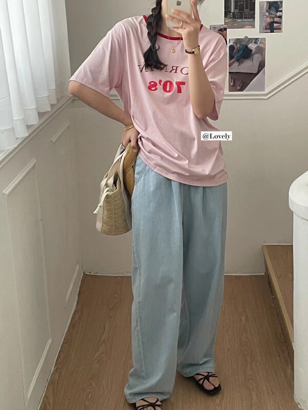 [love] casual and versatile ins letter contrast short sleeve T-shirt z1165\hbx