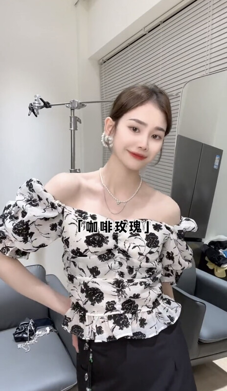 [Feimao Philippine cat] fashion bubble sleeve temperament chiffon shirt ym-7355\lsl
