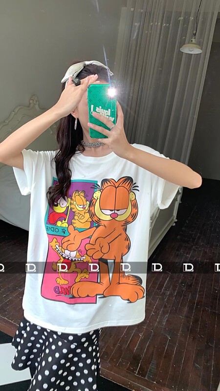 [tangdou original] large loose Garfield short sleeve T-shirt 9821 \wtt