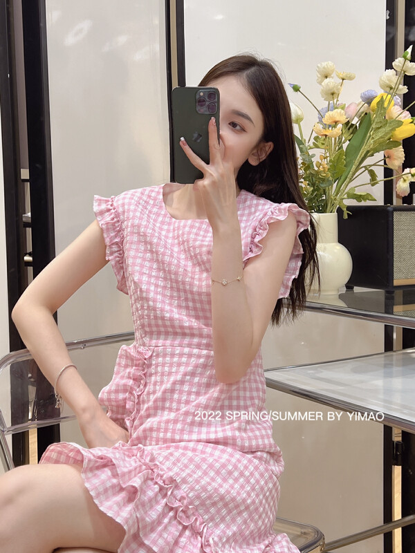 [Feimao (Yimao)] lady temperament checkered ear dress ym-8188\lsl