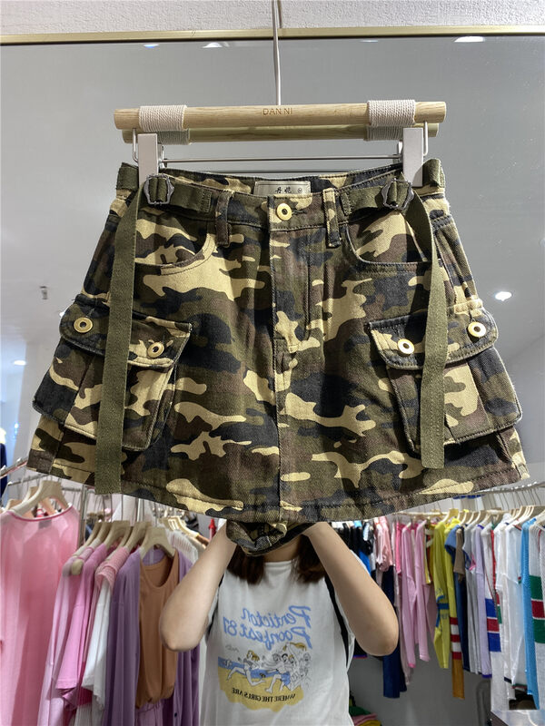 [Danny] high waist camouflage Korean denim shorts 77692\gyj