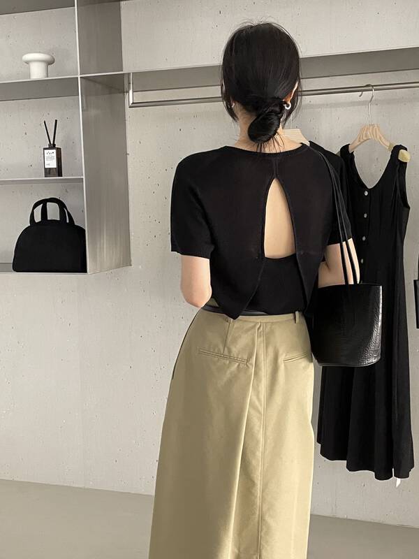 [clean space] Han Feng prison back hollow knitted short sleeve T-shirt 33031# cqw