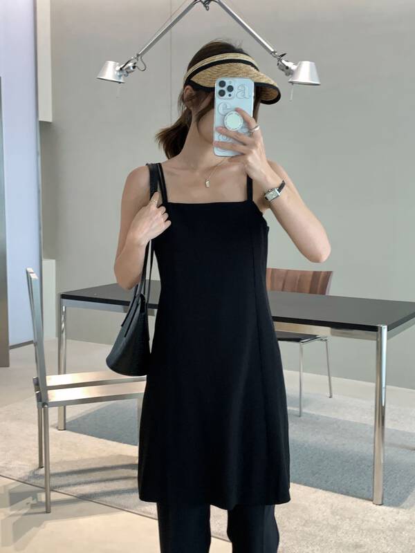 [clean space] Korean solid color textured suspender dress 32256 \cqw
