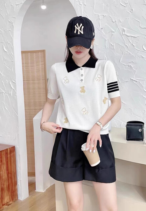 [f · P] bear embroidery polo collar short sleeve sweater 6558 # HBx