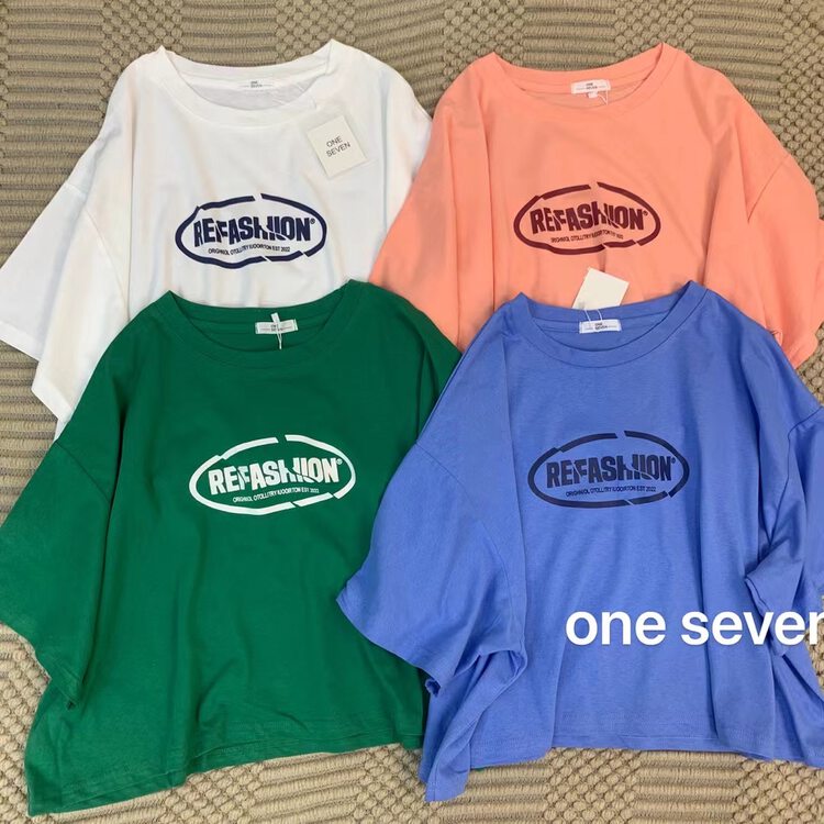 【ONE SEVEN】寬鬆字母短款短袖T恤  5155#  XYY