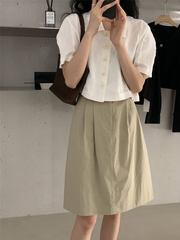 [clean space] slim solid color A-line cropped skirt 32705# cqw