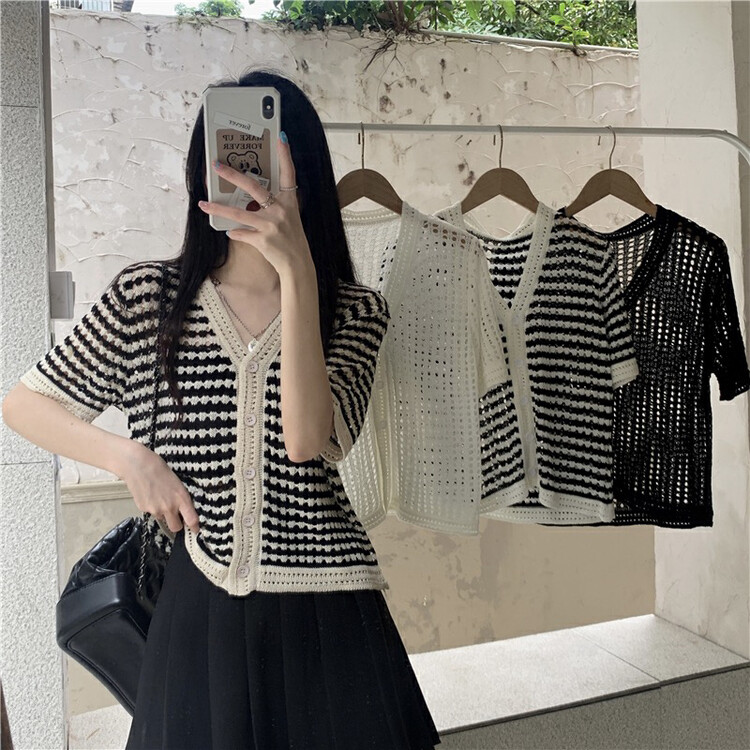 [f · P] Korean striped V-neck knitted cardigan 32103# HBx
