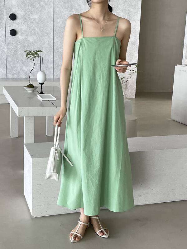 The length of shoulder straps can be adjusted freely, 5-color [clean space] Korean holiday lazy skirt dress (white with lining alone) 32930# cqw