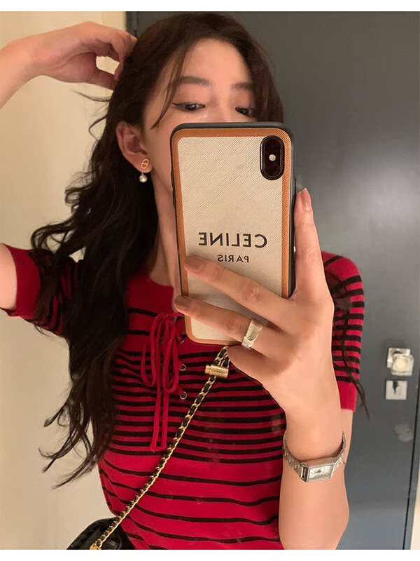 [f · P] Han Fan aging Round Neck Lace Up striped versatile T-shirt 99029# HBx