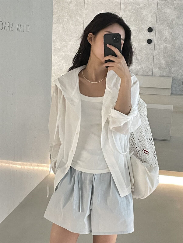[clean space] hooded single breasted simple sunscreen shirt 31865 \cqw