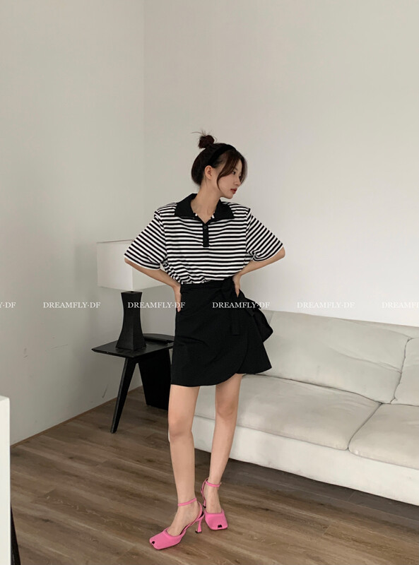 [dream fly] Korean casual stripe stitched dress 61286# XJ