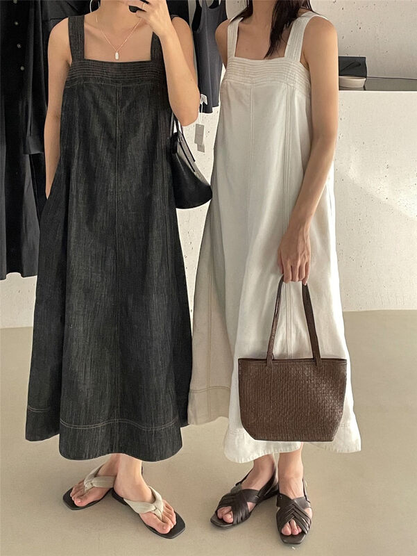 [clean space] solid color loose long vest dress 27876# cqw