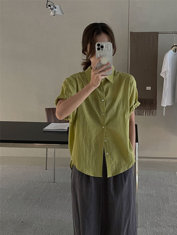 Necessary for daily wear, 11 colors available [clean space] Korean solid color texture casual back strap design shirt 33007# cqw