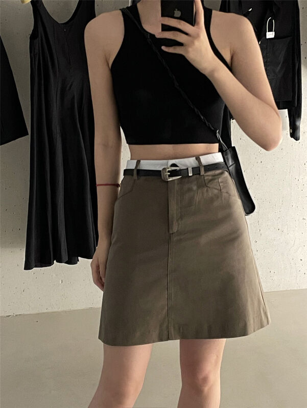 Original price 77.83! [clean space] Korean color blocking waist design slim skirt 32269# cqw