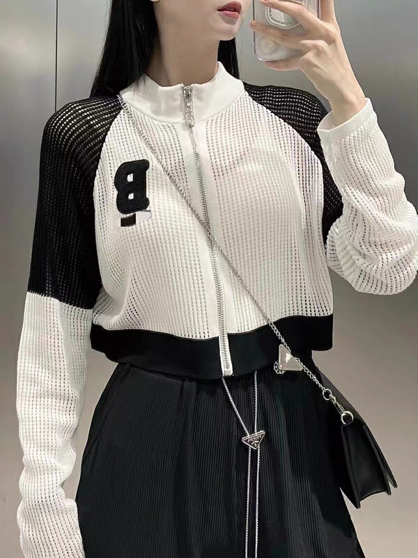 [f · P] fashionable foreign style color blocking hollow out sunscreen shirt 7278# HBx