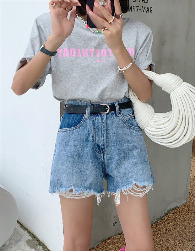 [okoy denim] Korean version simple and versatile denim shorts (without belt) 1655# hyy