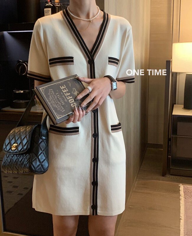 [one time] xiaoxiangfeng ice silk V-neck dress ot7290# jhy