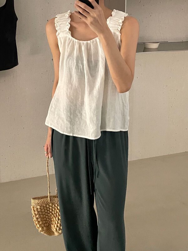 [clean space] simple solid color loose vest / suspender 33110# cqw