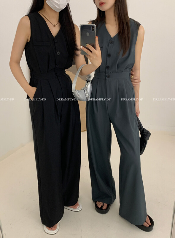 [dream fly] Korean versatile casual suit V-neck sleeveless Jumpsuit 61276# XJ