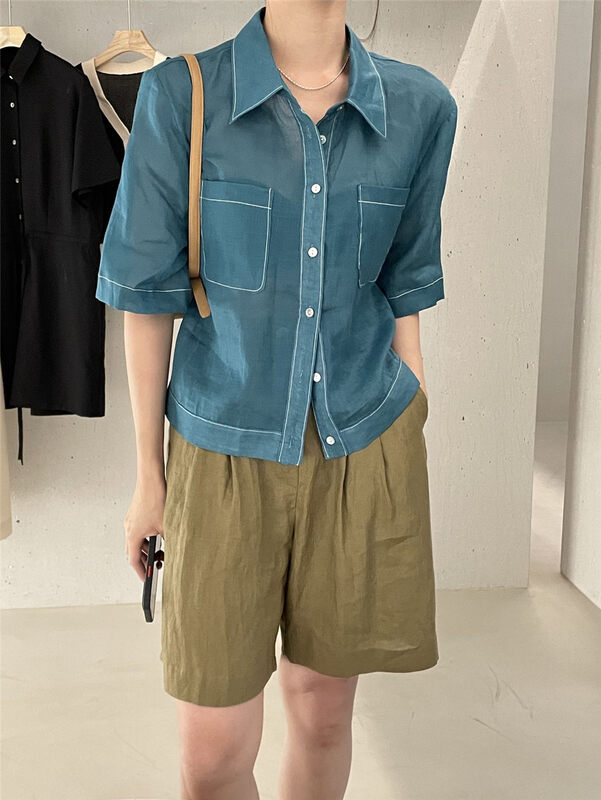 Original price 88.99! [clean space] simple and versatile double pocket short shirt 32180# cqw