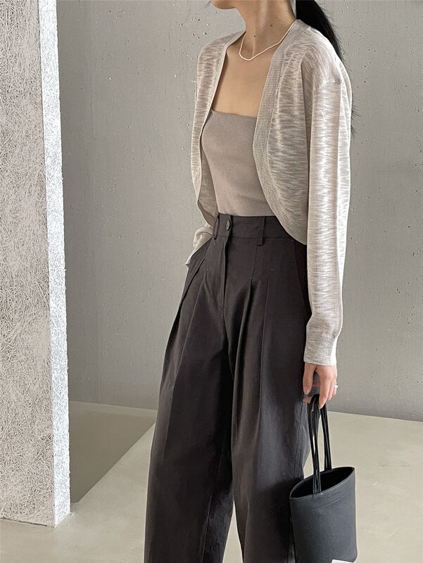 Ice silk hemp yarn, selected 8 colors, easy to match with [clean space] simple pure color thin short short short shoulder sunscreen shirt 32661# cqw